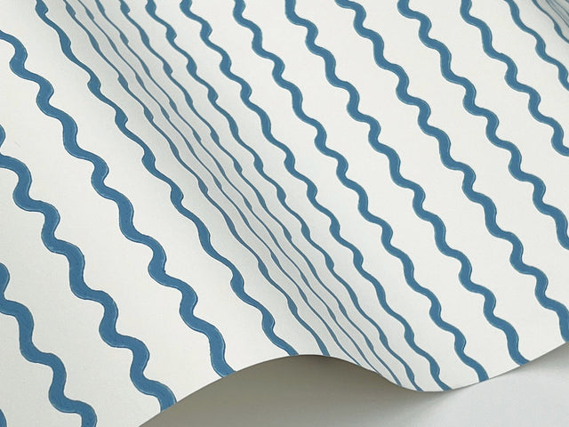 Rickrack Blue Wallpaper with Wavy Stripe Motif - York RF7555