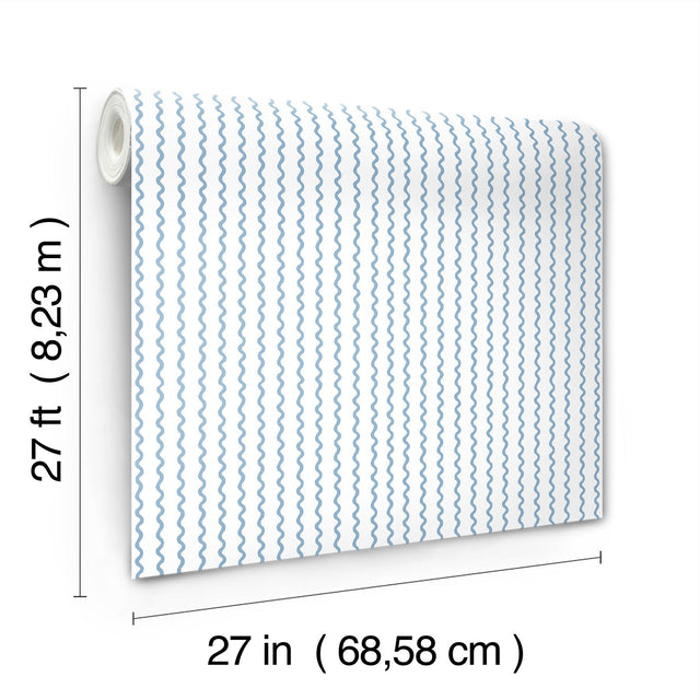 Rickrack Blue Wallpaper with Wavy Stripe Motif - York RF7555