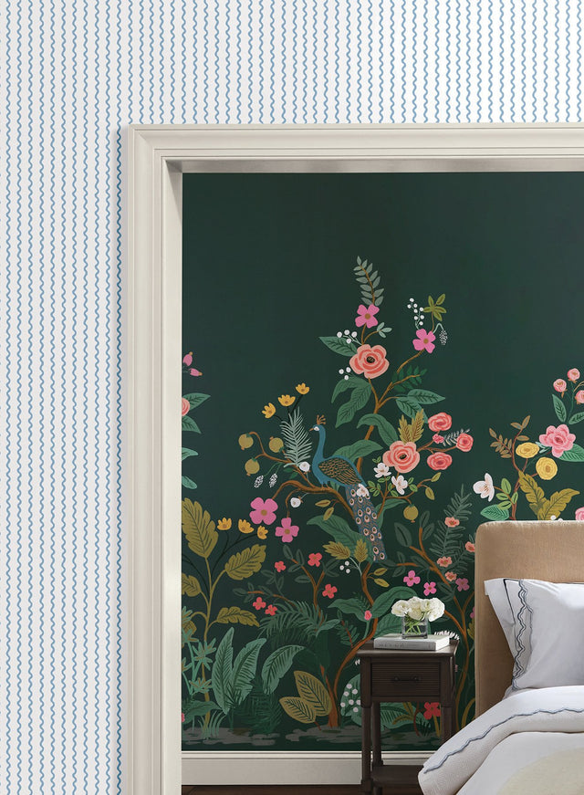 Rickrack Blue Wallpaper with Wavy Stripe Motif - York RF7555