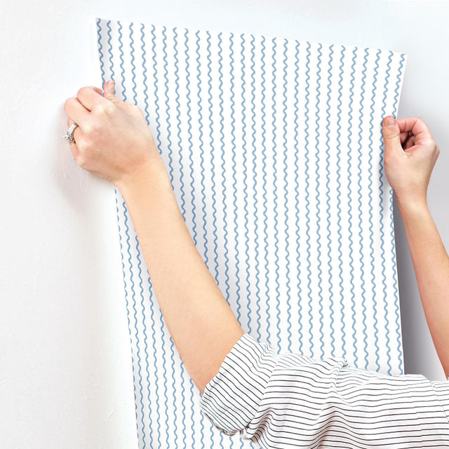 Rickrack Blue Wallpaper with Wavy Stripe Motif - York RF7555