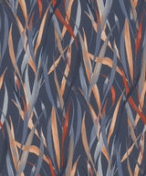 Rasch Sway Blue Botanical Wallpaper roll and room setting – Brewster RH330236