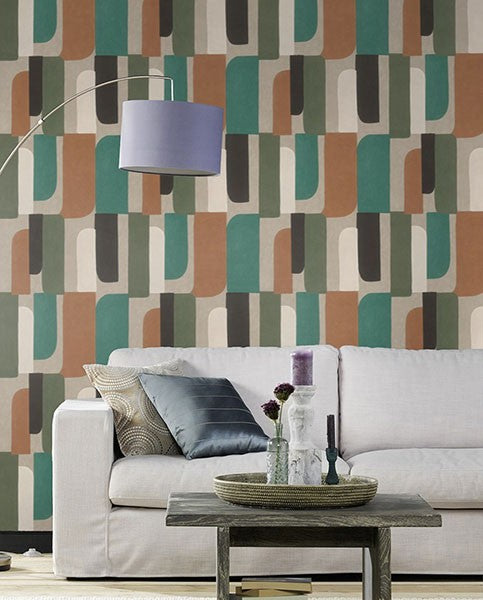 Derain Green by Rasch Geometric Wallpaper – Brewster RH330526