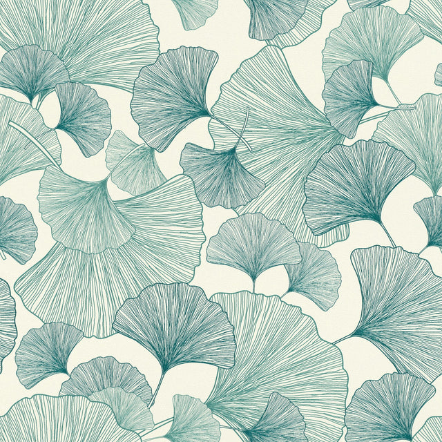 Waft Teal Ginkgo Botanical Vinyl Wallpaper with Bohemian Style - RH407662