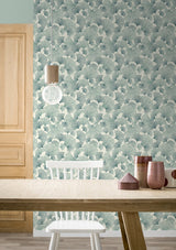 Waft Teal Ginkgo Botanical Vinyl Wallpaper with Bohemian Style - RH407662