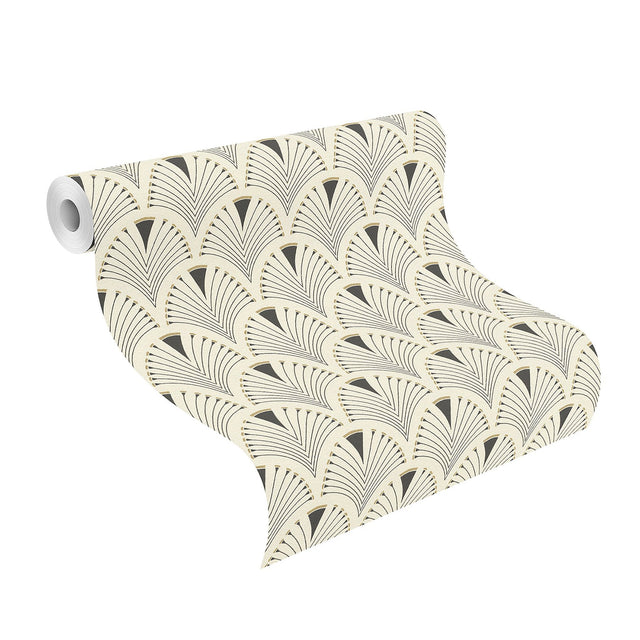 Ruhlmann Cream Fan Wallpaper with Art Deco Geometric Fan Motif - Rasch RH433210