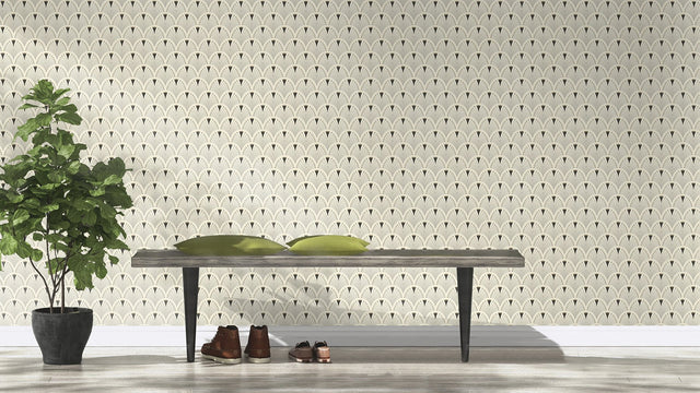 Ruhlmann Cream Fan Wallpaper with Art Deco Geometric Fan Motif - Rasch RH433210