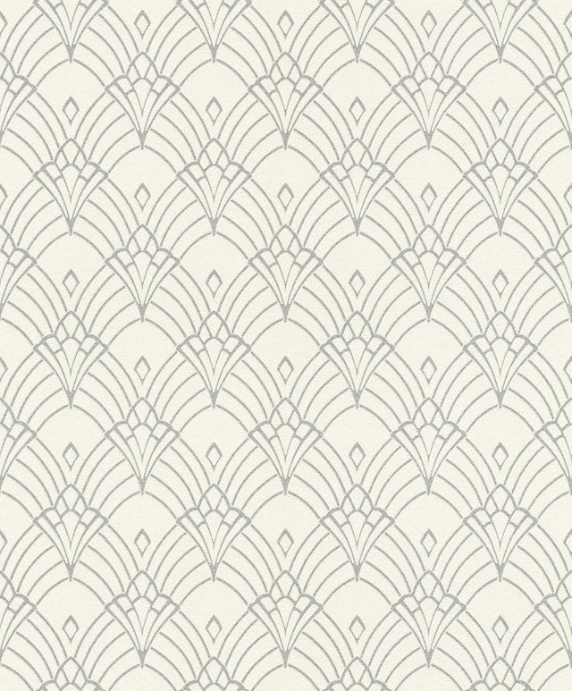 Rooney White Fan Wallpaper with Art Deco Geometric Pattern - Rasch RH433937