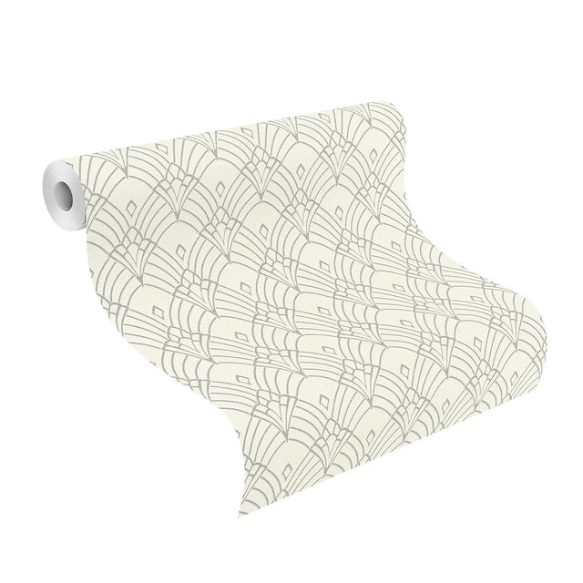 Rooney White Fan Wallpaper with Art Deco Geometric Pattern - Rasch RH433937