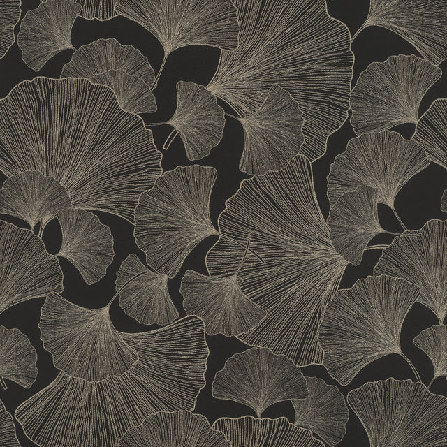 Waft Black Ginkgo Wallpaper with Botanical Bohemian Pattern - Rasch RH462234