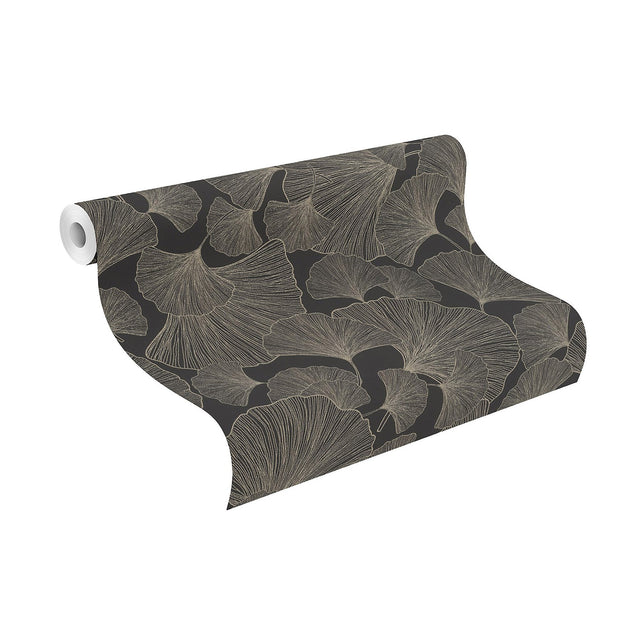 Waft Black Ginkgo Wallpaper with Botanical Bohemian Pattern - Rasch RH462234