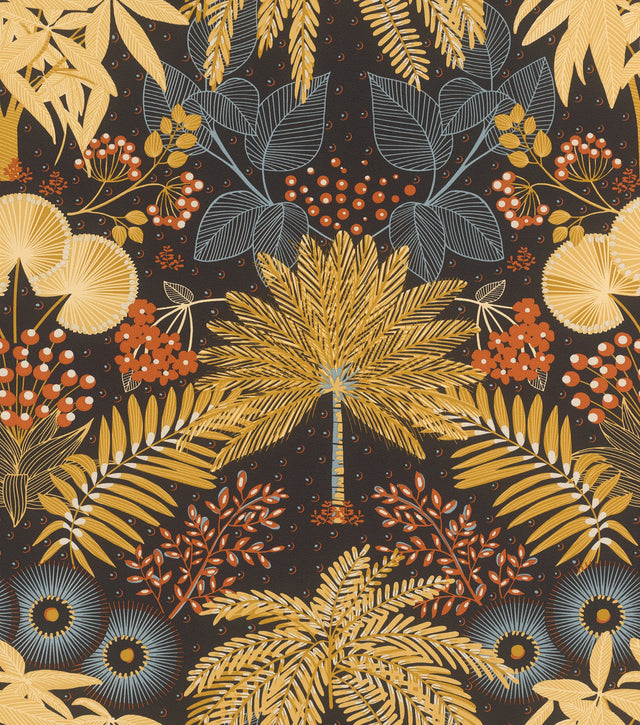 Leonor Mustard Bohemian Jungle Wallpaper with Botanical Trees Motif - Rasch RH465730