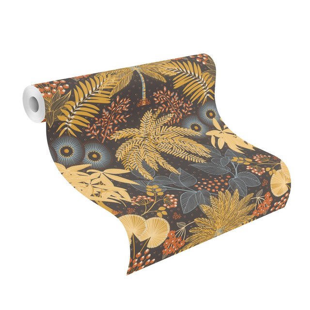Leonor Mustard Bohemian Jungle Wallpaper with Botanical Trees Motif - Rasch RH465730