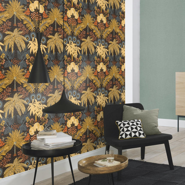 Leonor Mustard Bohemian Jungle Wallpaper with Botanical Trees Motif - Rasch RH465730