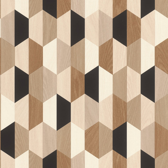 Anthony Black Wooden Hexagon Wallpaper