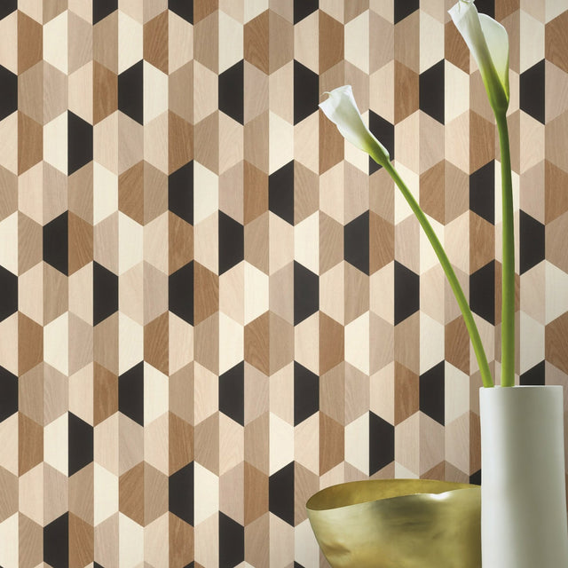 Anthony Black Wooden Hexagon Wallpaper