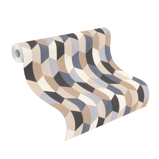 Anthony Blue Wooden Hexagon Wallpaper with Modern Geometric Woodgrain Pattern - Rasch RH466331