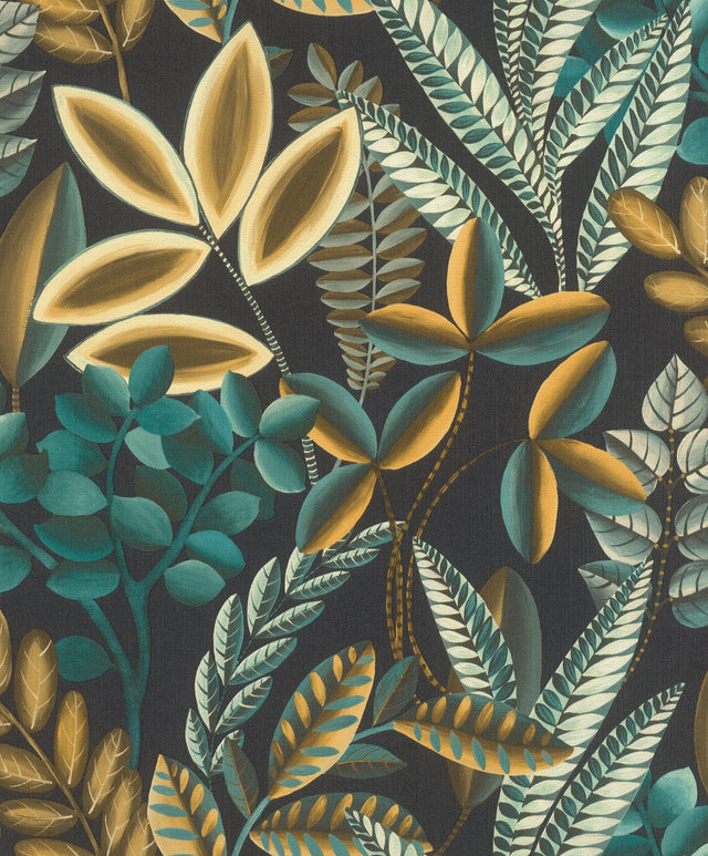 Liani Black Painterly Botanical Wallpaper