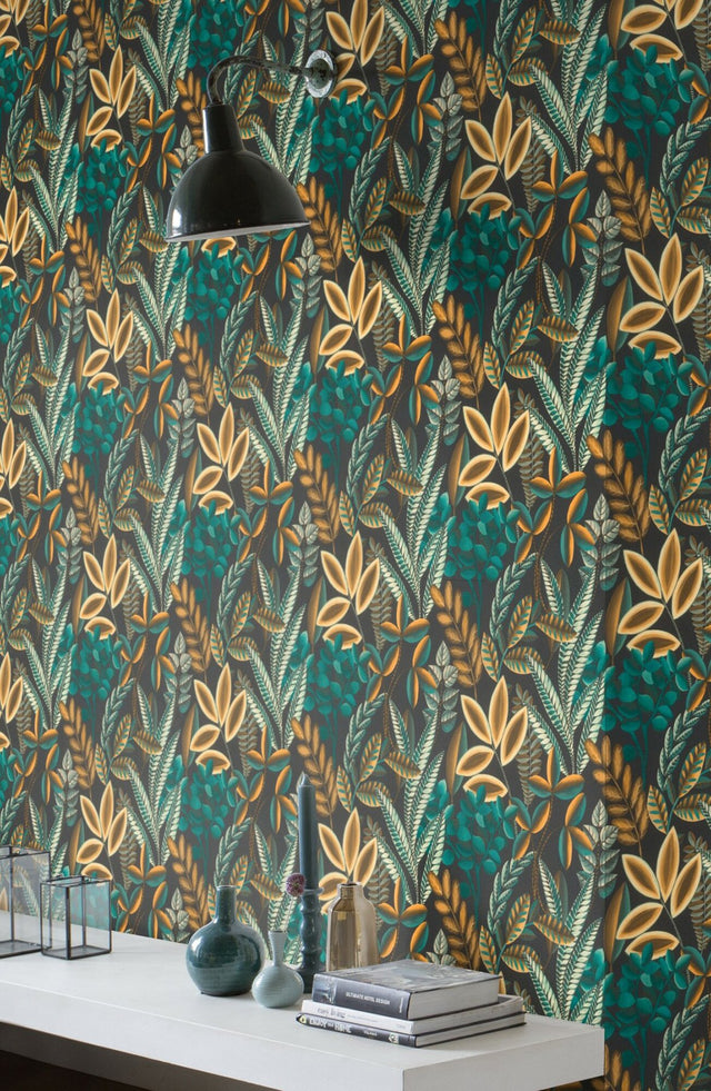 Liani Black Painterly Botanical Wallpaper