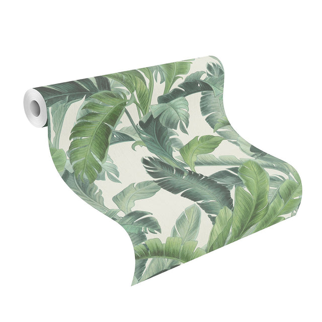 Orissa Green Palm Frond Wallpaper with Textured Botanical Leaf Pattern - Rasch RH536683