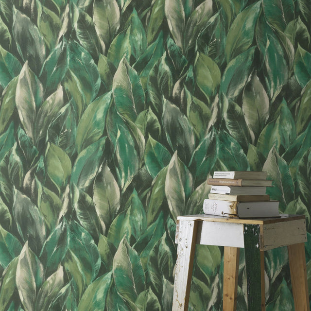 Maclayi Green Banana Leaf Wallpaper with Botanical Bohemian Pattern - Rasch RH537345