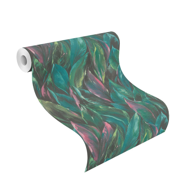 Maclayi Fuschia Banana Leaf Wallpaper with Botanical Bohemian Pattern - Rasch RH537352