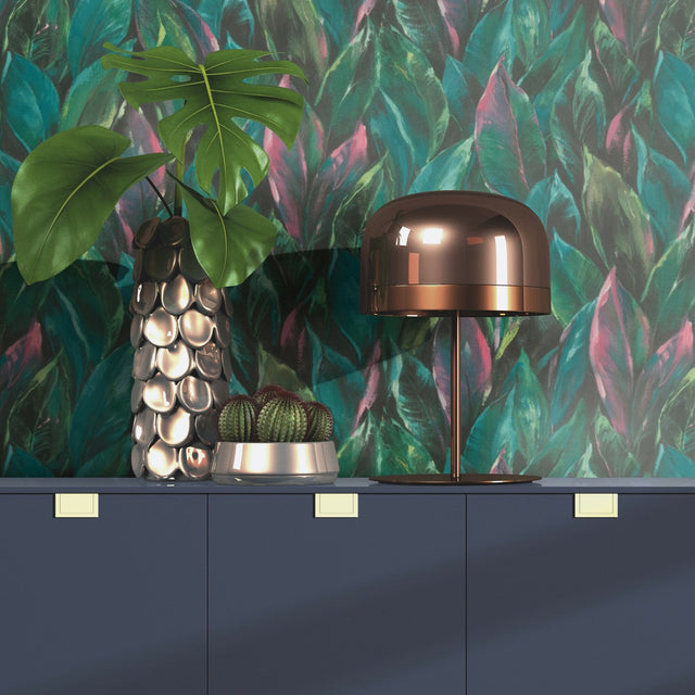 Maclayi Fuschia Banana Leaf Wallpaper with Botanical Bohemian Pattern - Rasch RH537352