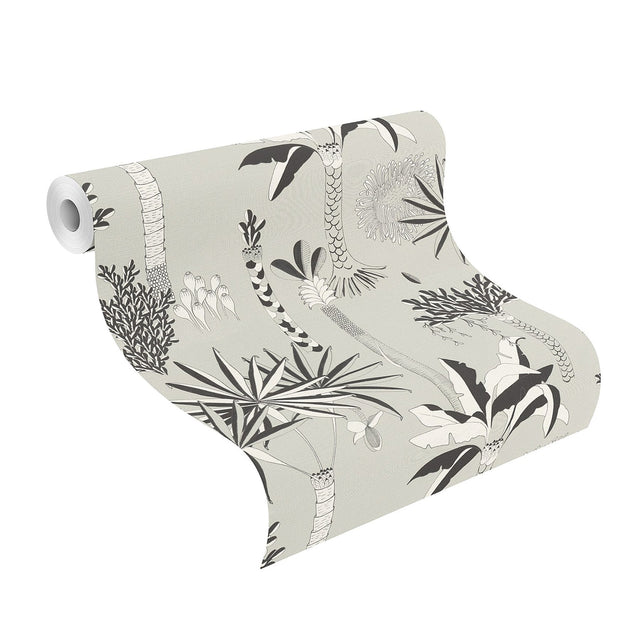 Sanjay Grey Tropical Grove Vinyl Wallpaper with Botanical Tropical Motif - Rasch RH540048