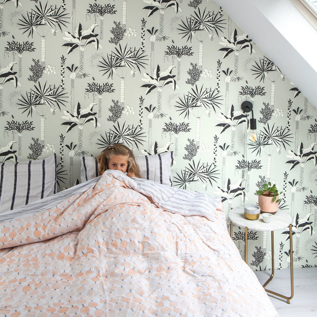 Sanjay Grey Tropical Grove Vinyl Wallpaper with Botanical Tropical Motif - Rasch RH540048