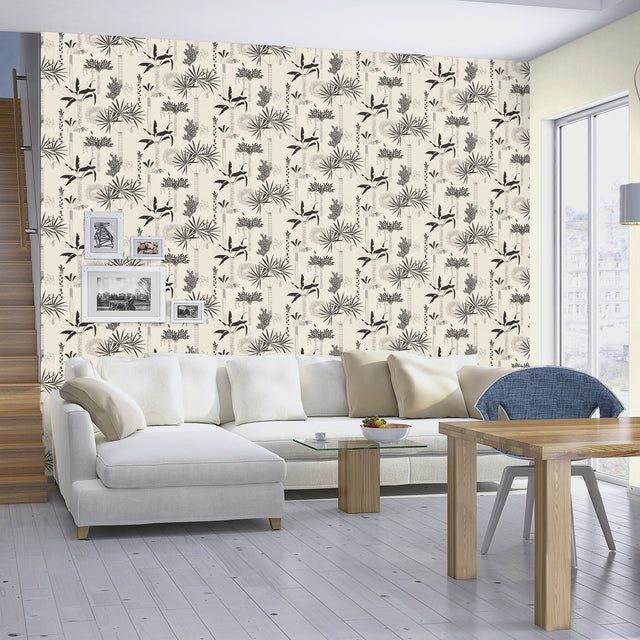 Sanjay Grey Tropical Grove Vinyl Wallpaper with Botanical Tropical Motif - Rasch RH540048