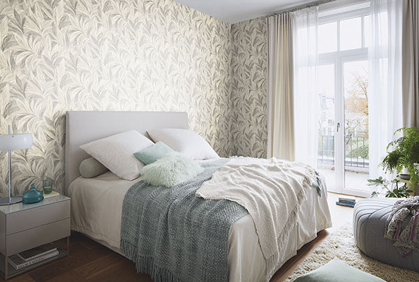 Rennie Grey Leaves by Rasch Botanical Wallpaper – Brewster Home Fashions RH547481