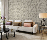 Rennie Grey Leaves by Rasch Botanical Wallpaper – Brewster Home Fashions RH547481