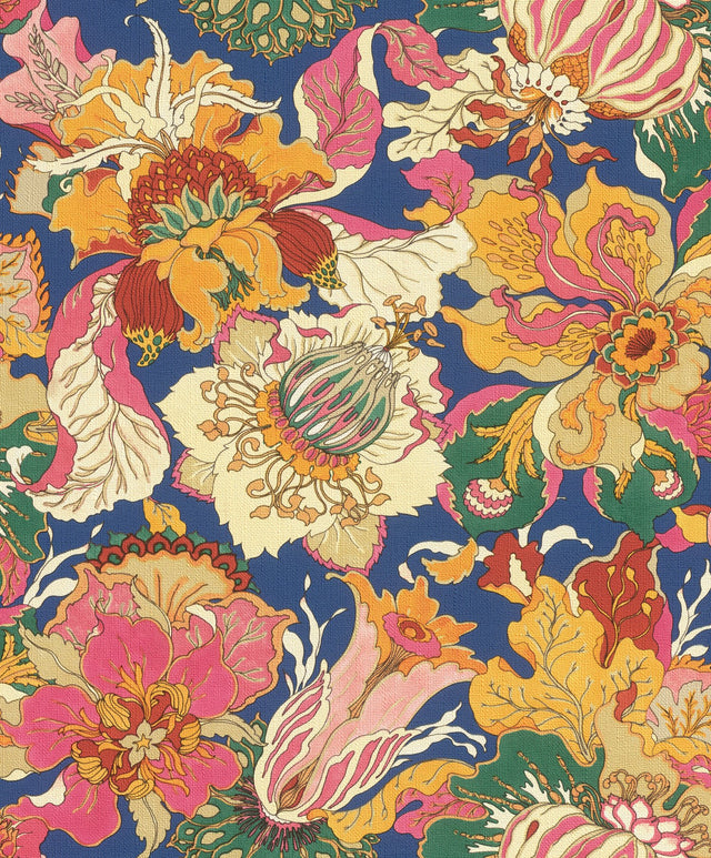 Odisha Orange Jacobean Floral Wallpaper with Bohemian Botanical Pattern - RH560459