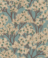 Rasch Stickley Sky Blue tree wallpaper roll and room scene