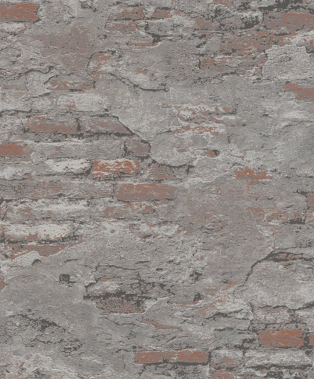 Templier Grey Distressed Brick Wallpaper Industrial Brick, Wood & Stone Pattern - RH625530