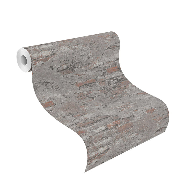 Templier Grey Distressed Brick Wallpaper Industrial Brick, Wood & Stone Pattern - RH625530