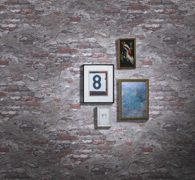 Templier Grey Distressed Brick Wallpaper Industrial Brick, Wood & Stone Pattern - RH625530