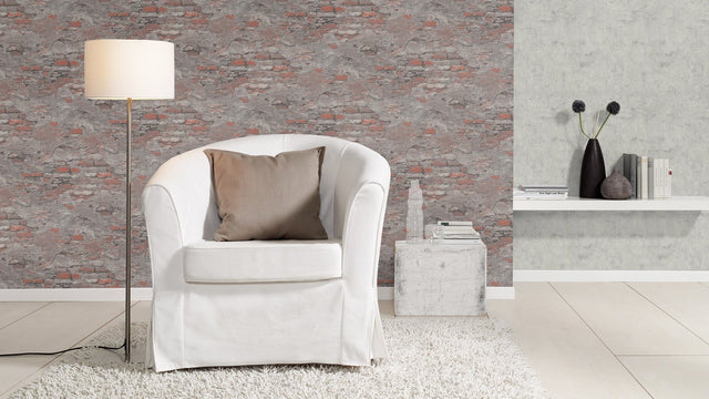 Templier Grey Distressed Brick Wallpaper Industrial Brick, Wood & Stone Pattern - RH625530
