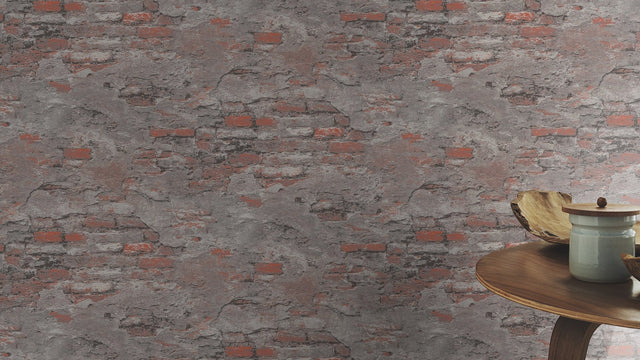Templier Grey Distressed Brick Wallpaper Industrial Brick, Wood & Stone Pattern - RH625530
