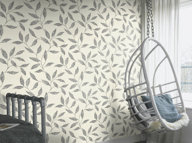 Amble Light Grey Vine Wallpaper with Botanical Farmhouse Pattern - Rasch RH651249
