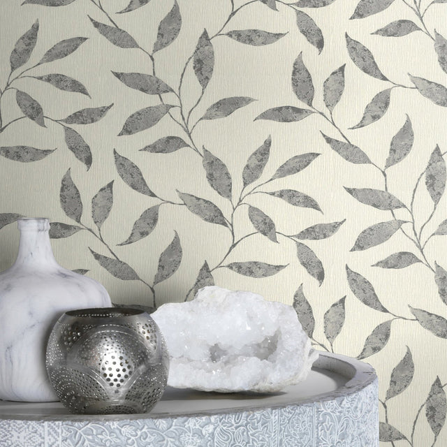 Amble Light Grey Vine Wallpaper with Botanical Farmhouse Pattern - Rasch RH651249