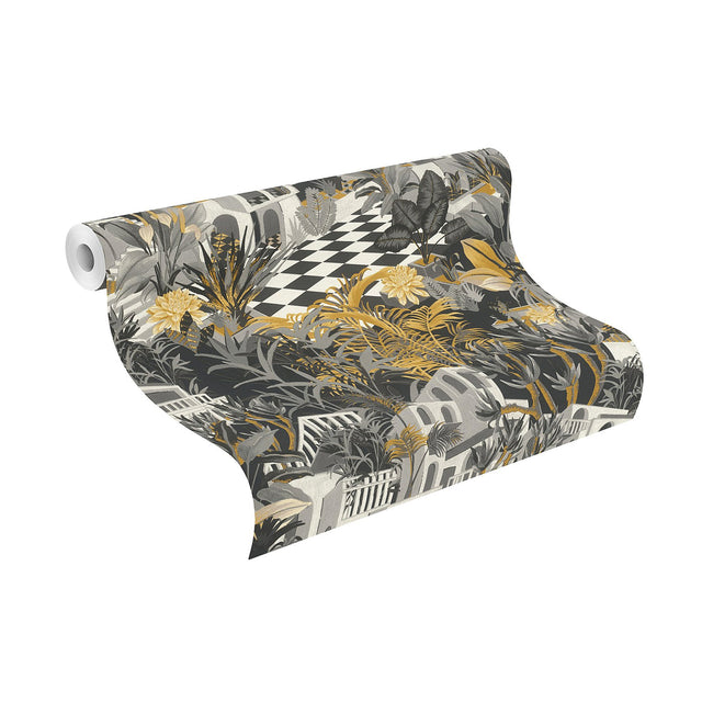 Merian Grey Architectural Wallpaper with Mediterranean Chateau Motif - Rasch RH687422