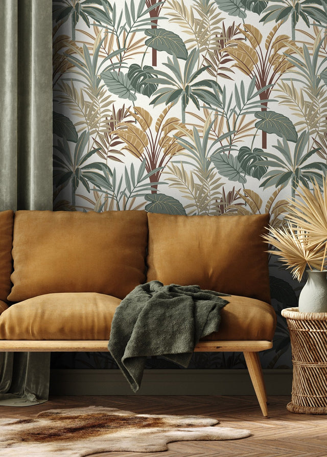 Rudyard Apricot Tropical Flora Wallpaper with Botanical Bohemian Pattern - RH691610