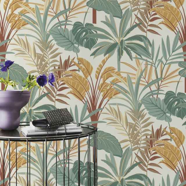 Rudyard Apricot Tropical Flora Wallpaper with Botanical Bohemian Pattern - RH691610