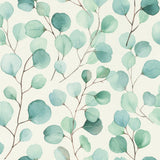 Elaina Aqua Watercolor Boughs Wallpaper with Botanical Farmhouse Motif - Rasch RH691702