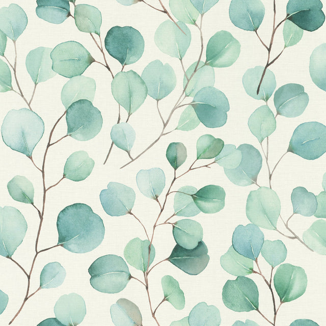 Elaina Aqua Watercolor Boughs Wallpaper with Botanical Farmhouse Motif - Rasch RH691702