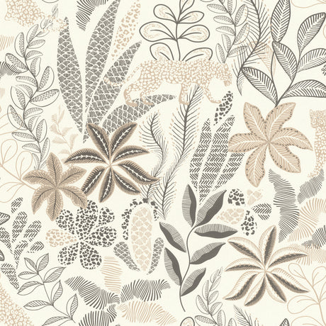 Rasch Alani Neutral Tropical Wallpaper RH792911 – neutral jaguar and foliage vinyl pattern