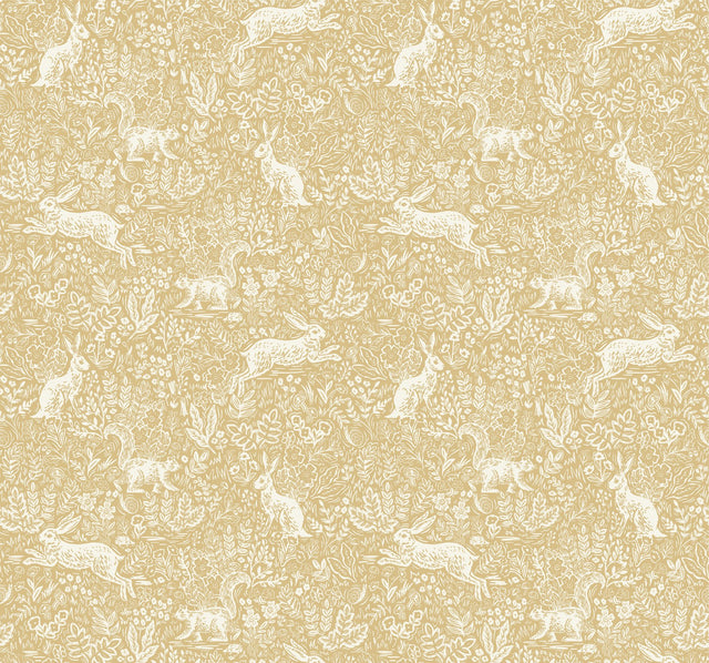 Fable Gold Woodland Animals Prepasted? Wallpaper - York RI5103
