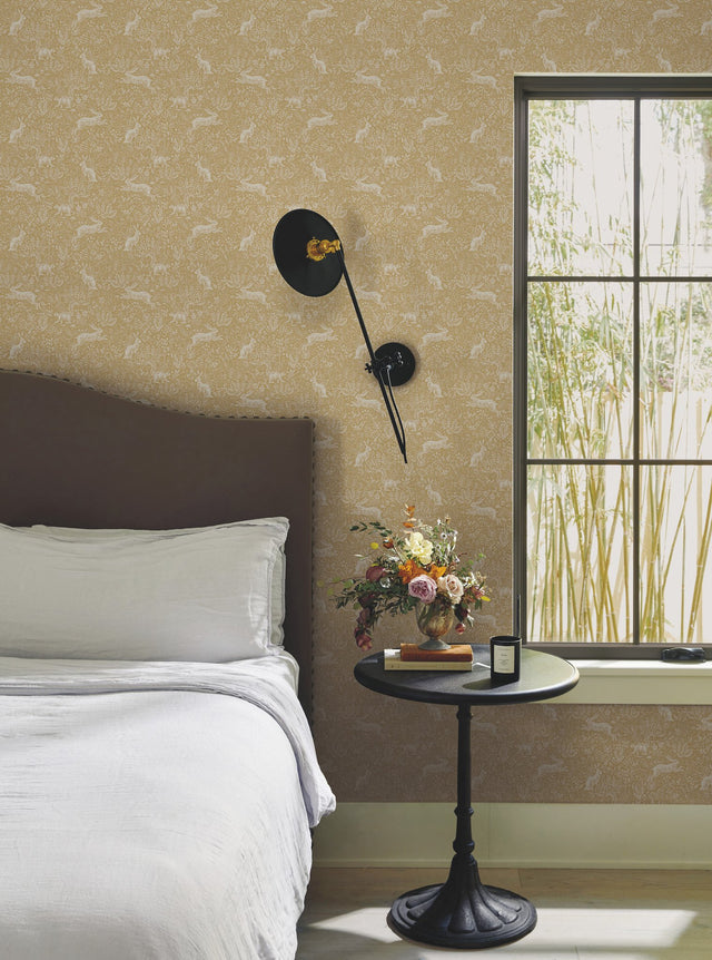 Fable Gold Woodland Animals Prepasted? Wallpaper - York RI5103