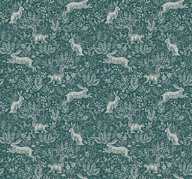 Fable Emerald Wallpaper with Woodland Animal Motif - York RI5104
