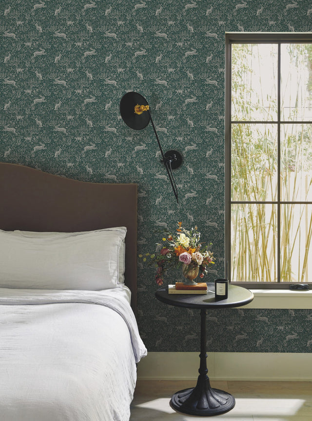 Fable Emerald Wallpaper with Woodland Animal Motif - York RI5104